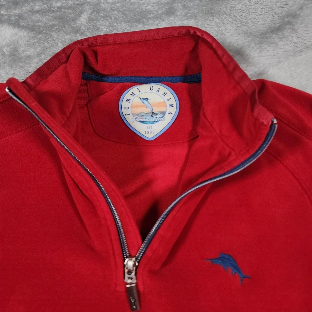 Tommy Bahama Sweater Mens Extra Large Red Paradise Tech Half Zip Stretch Marlin‎